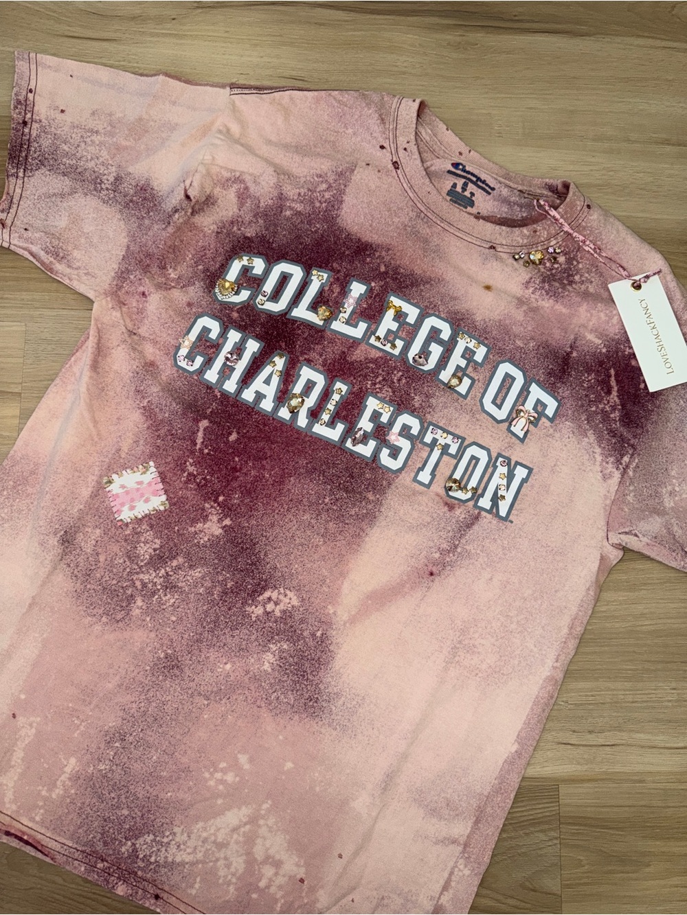 Loveshack fancy NWT College of Charleston Pink Distressed Graphic Tee